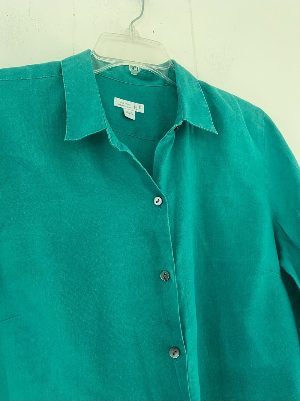 J. Jill Love Linen Essential Shirt Turquoise Blue Green 100% Linen Size Medium - Picture 5 of 14
